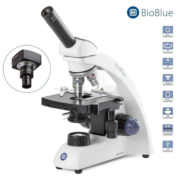 Euromex BioBlue 40X-1500X Monocular Portable Compound Microscope w/ 5MP USB 2 Digital Camera BB4240C-5M